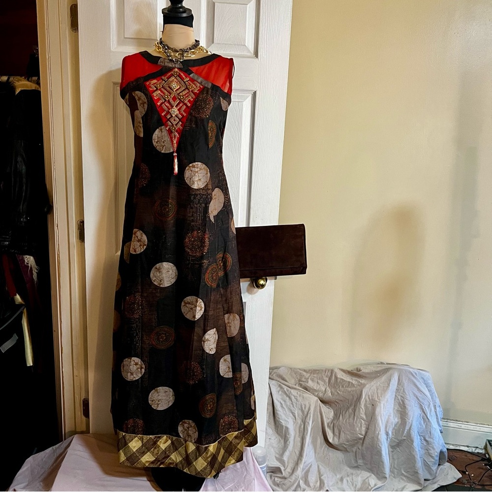 Made In India Women’s Custom Design Ethnic Abstract‎ Print Mesh Maxi Dress M